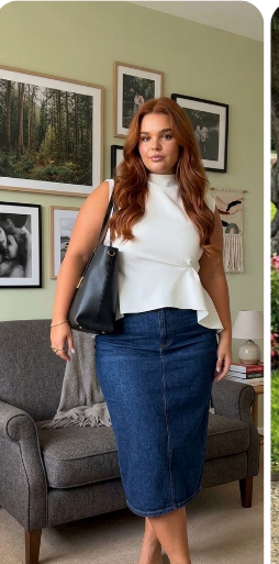 femme ronde en jupe en jean